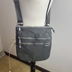Gray Crossbody Bag with Zipper Pockets